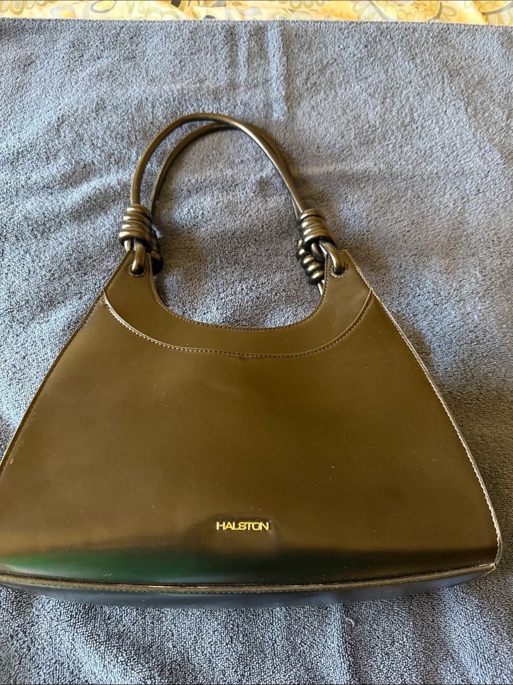 Halston Heritage Black Leather Knot-Handle Shoulder Bag
